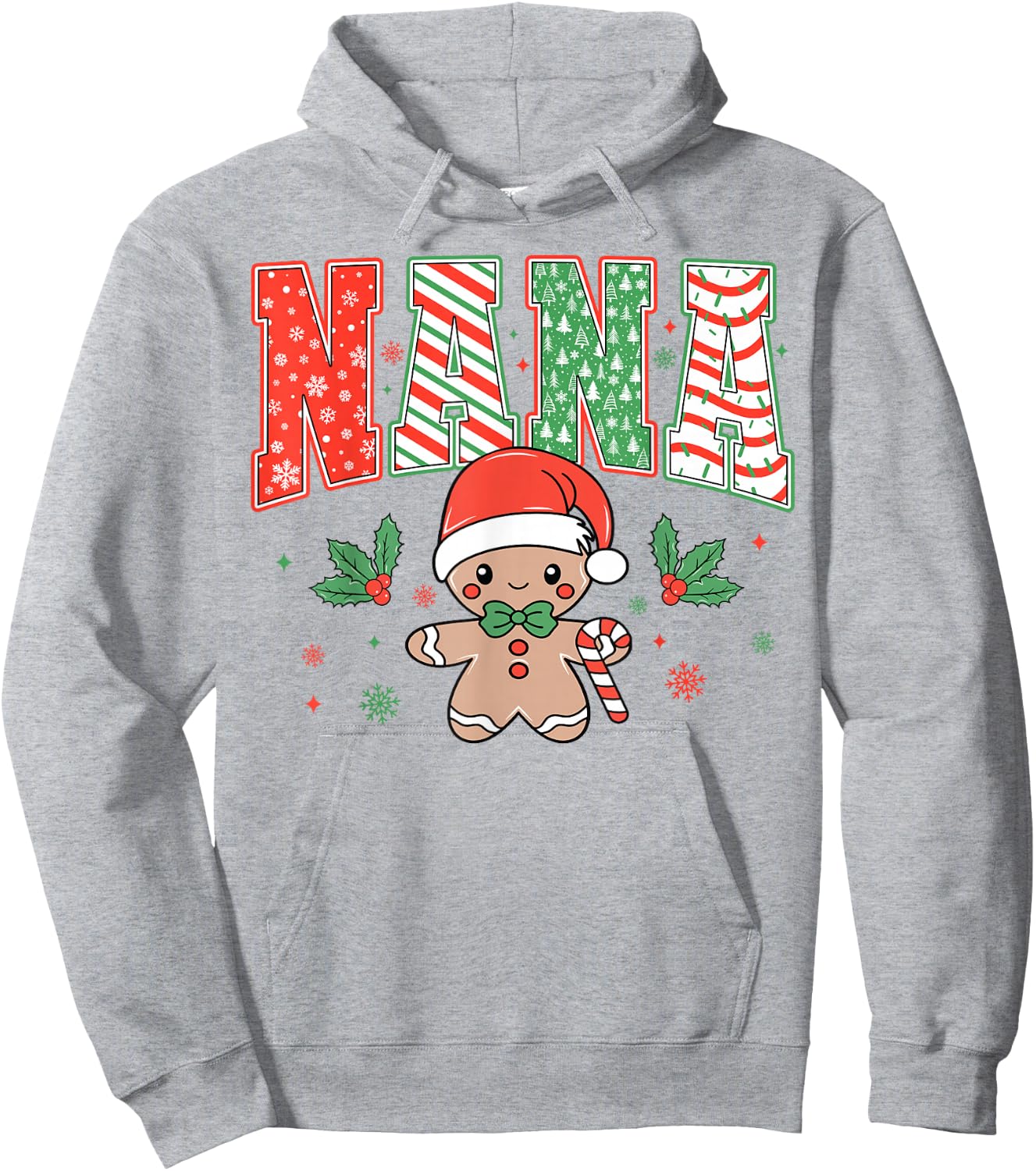 Gingerbread Nana Christmas Cookies Pajama Family Matching Hoodie - Hoodie | Ash