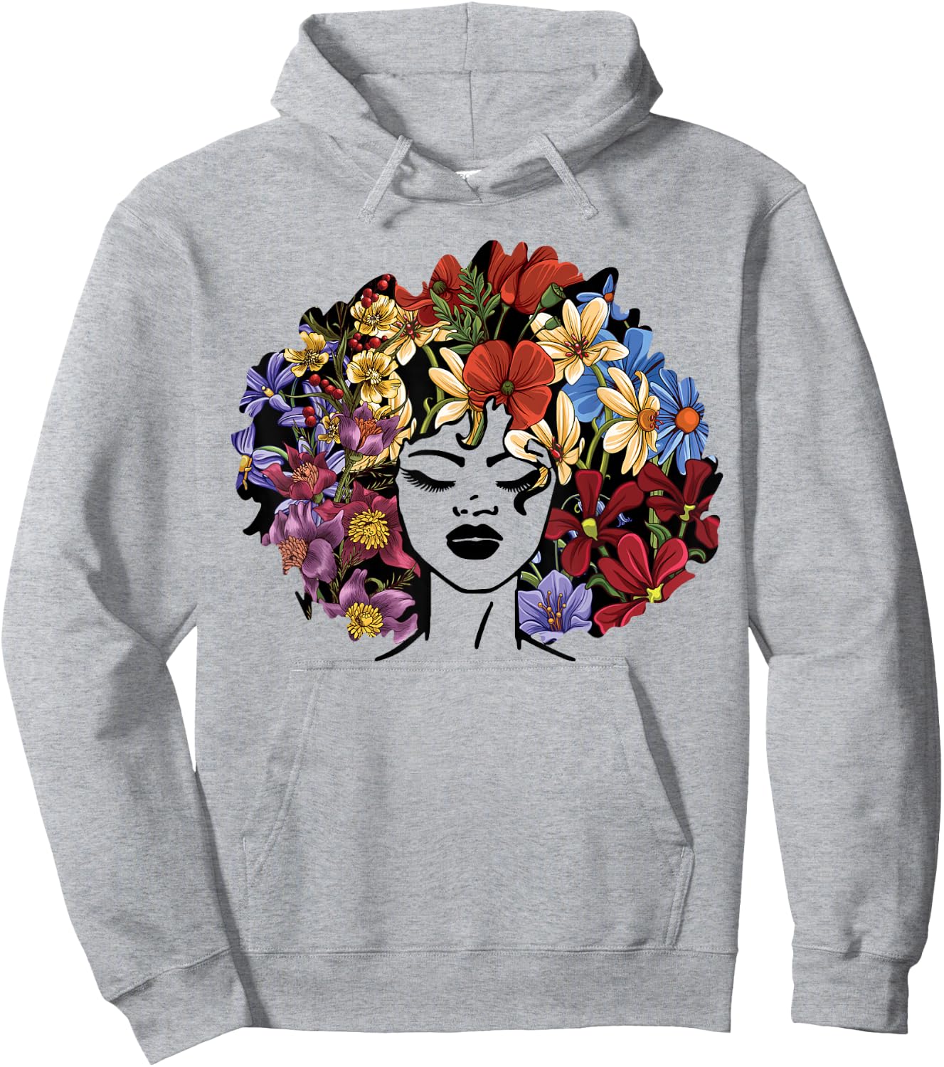 Juneteenth Women Black History Gift Afro Flower Hair Hoodie - Hoodie | Ash
