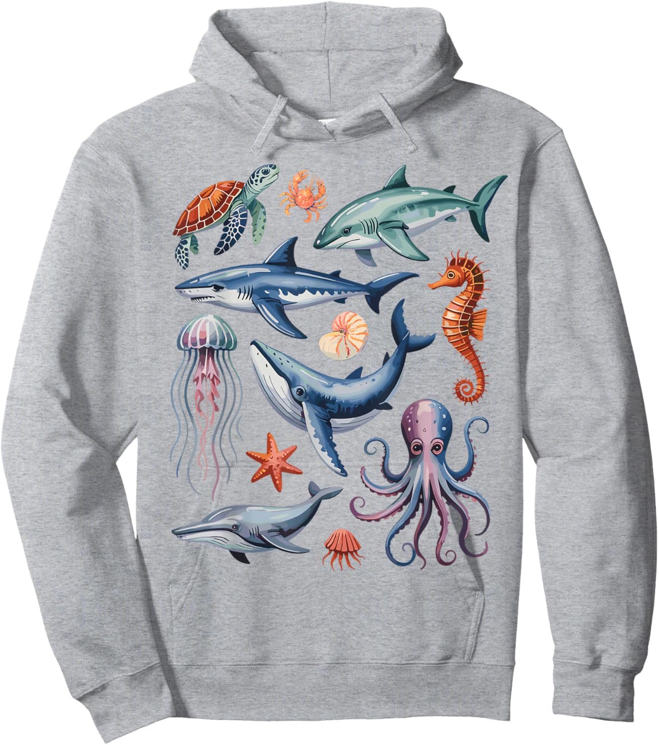 Ocean Life Sea Creatures Collage Kids Marine Animals Shark Hoodie - Hoodie | Ash