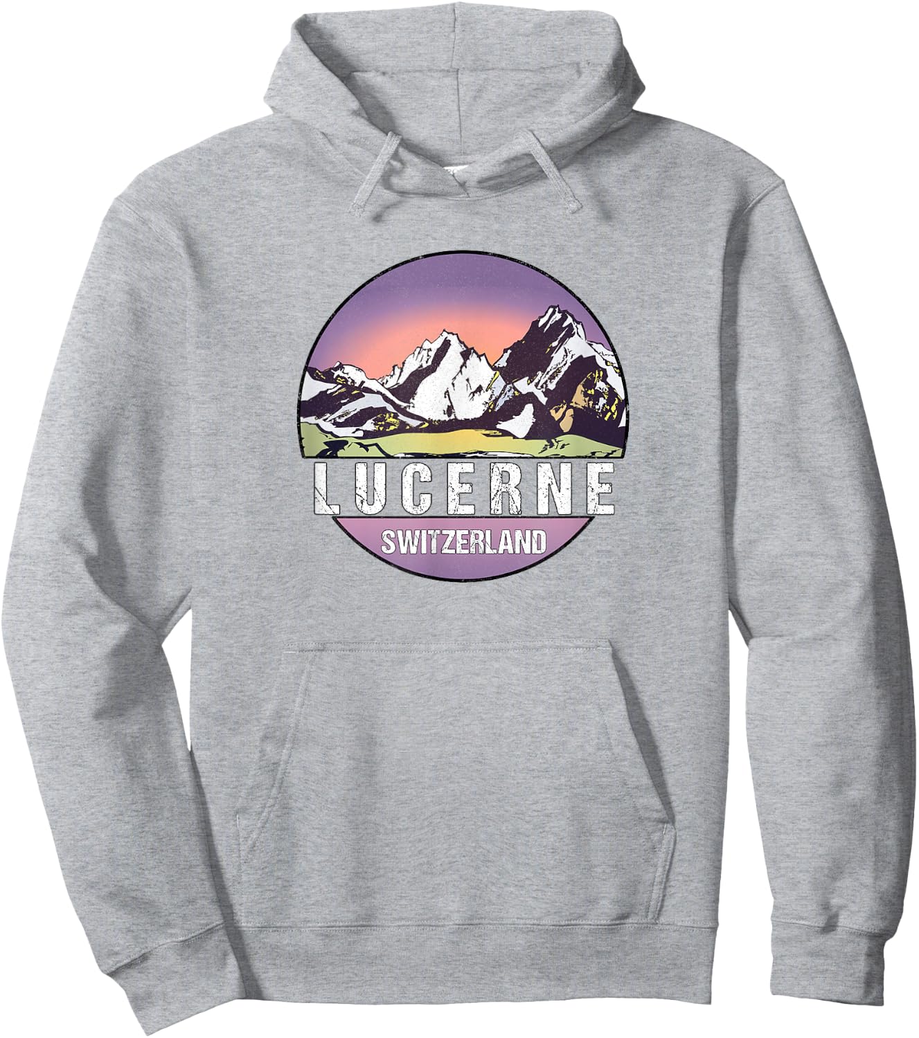 Retro Vintage Lucerne, Switzerland Distressed Hoodie - Hoodie | Ash
