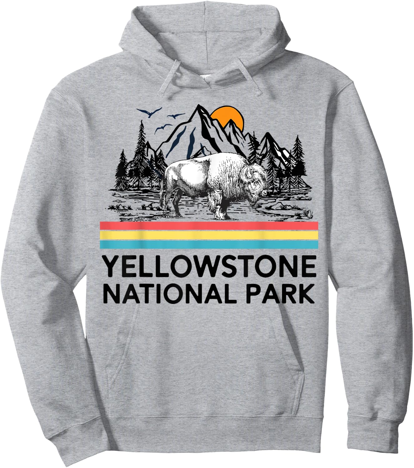 Vintage Yellowstone National Park Retro Mountains Hoodie - Hoodie | Ash