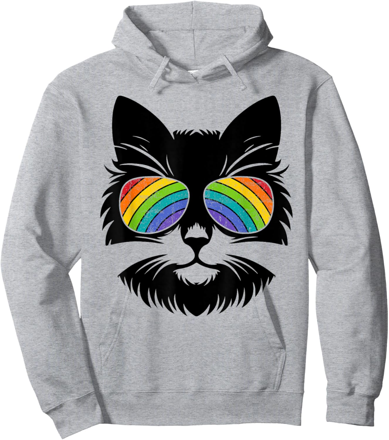 LGBTQ+ Ally cat Rainbow Sunglasses Funny Gender Diversity Hoodie - Hoodie | Ash