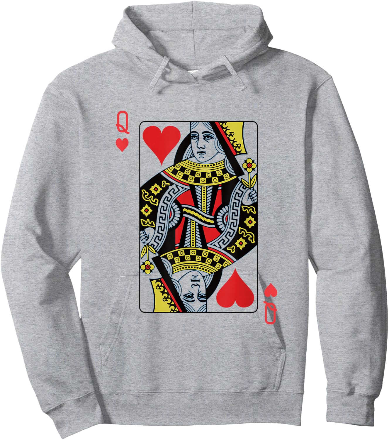 Queen of Hearts Playing Card Poker Hoodie - Hoodie | Ash