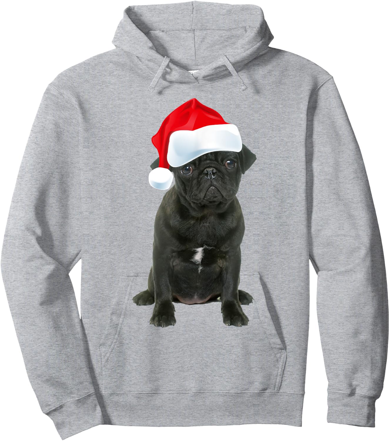 Cute Black Pug Santa Hat Funny Matching Christmas Fun Gift Hoodie - Hoodie | Ash