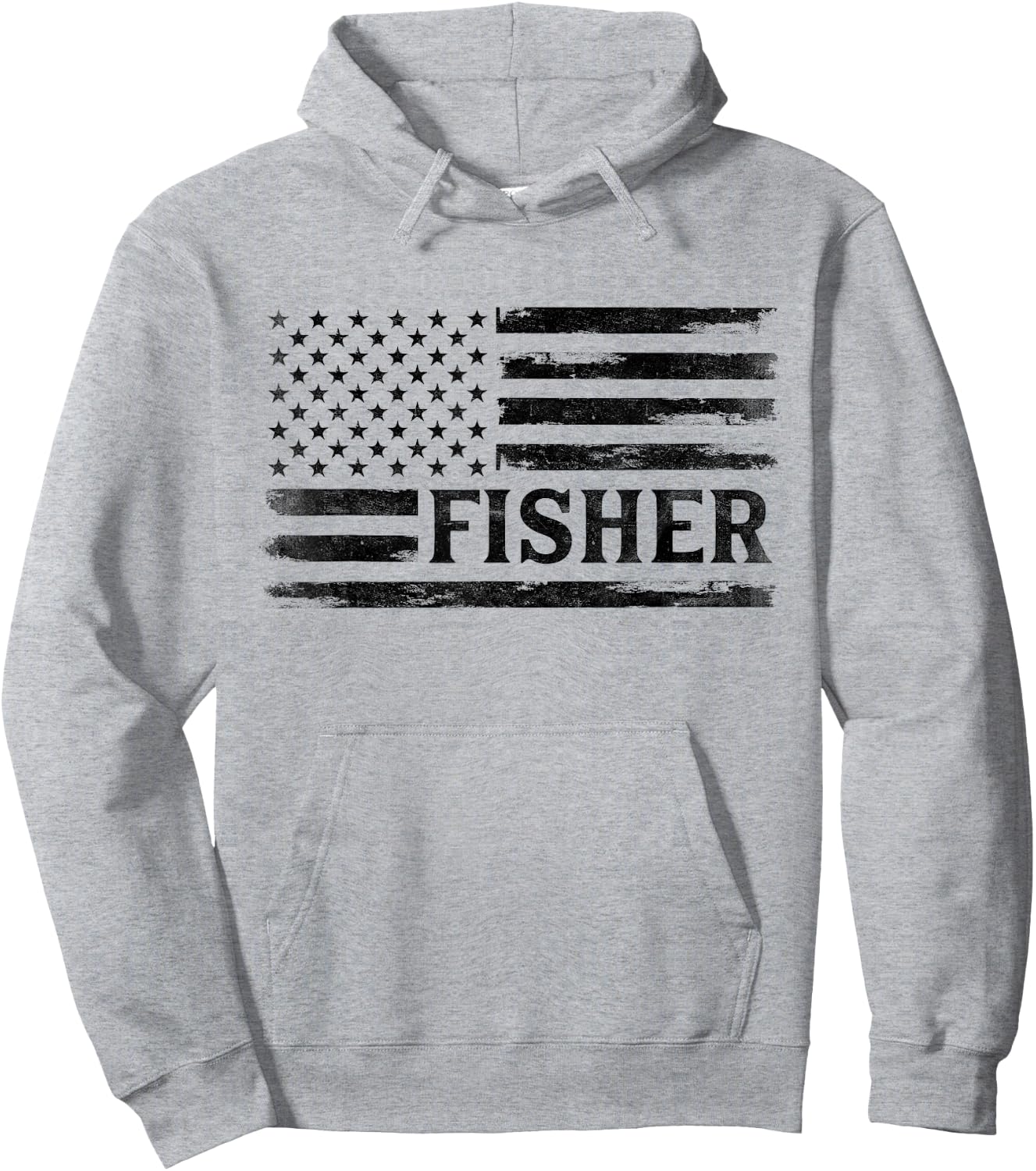 Fisher Black Vintage USA Flag Father's Day Fisherman Hoodie - Hoodie | Ash