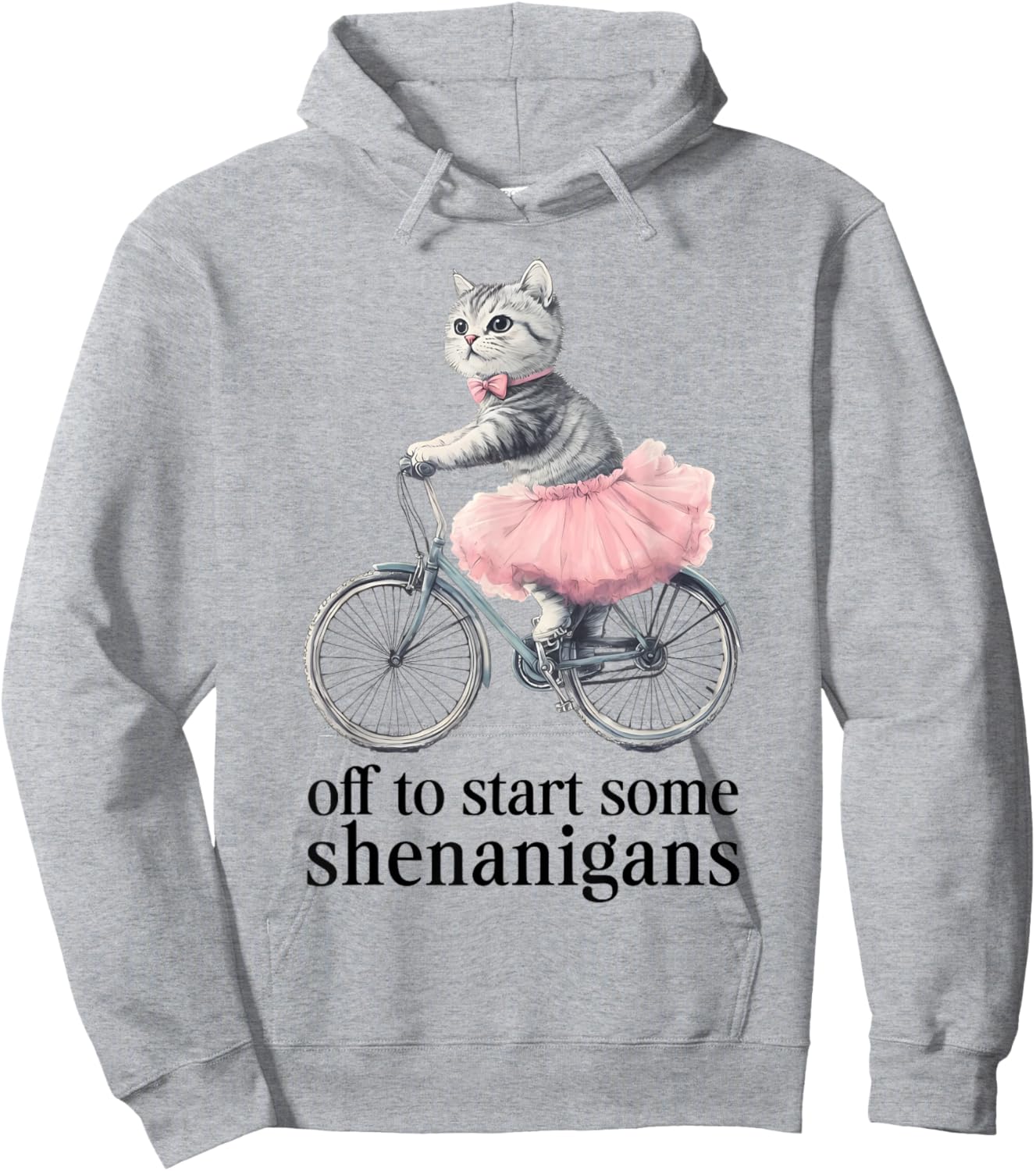 Off to Start Some Shenanigans Funny Cat Riding Bicycle Art Hoodie - Hoodie | Ash