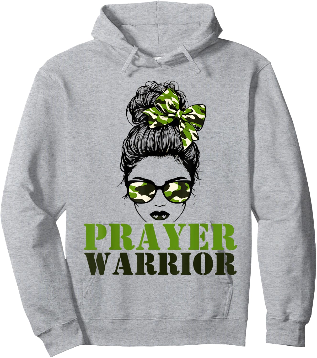 Prayer Warrior Camo Messy Bun Pray Camouflage Girl Woman Hoodie - Hoodie | Ash