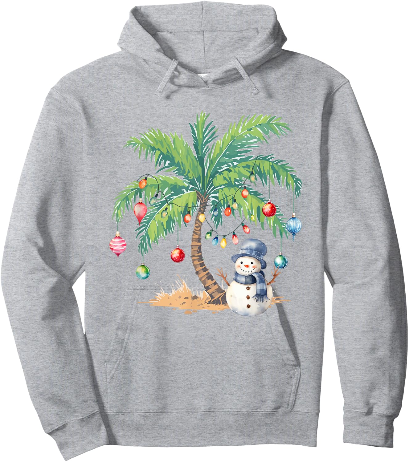 Vintage Palm Tree Snowman Tropical Christmas Deck The Palms Hoodie - Hoodie | Ash