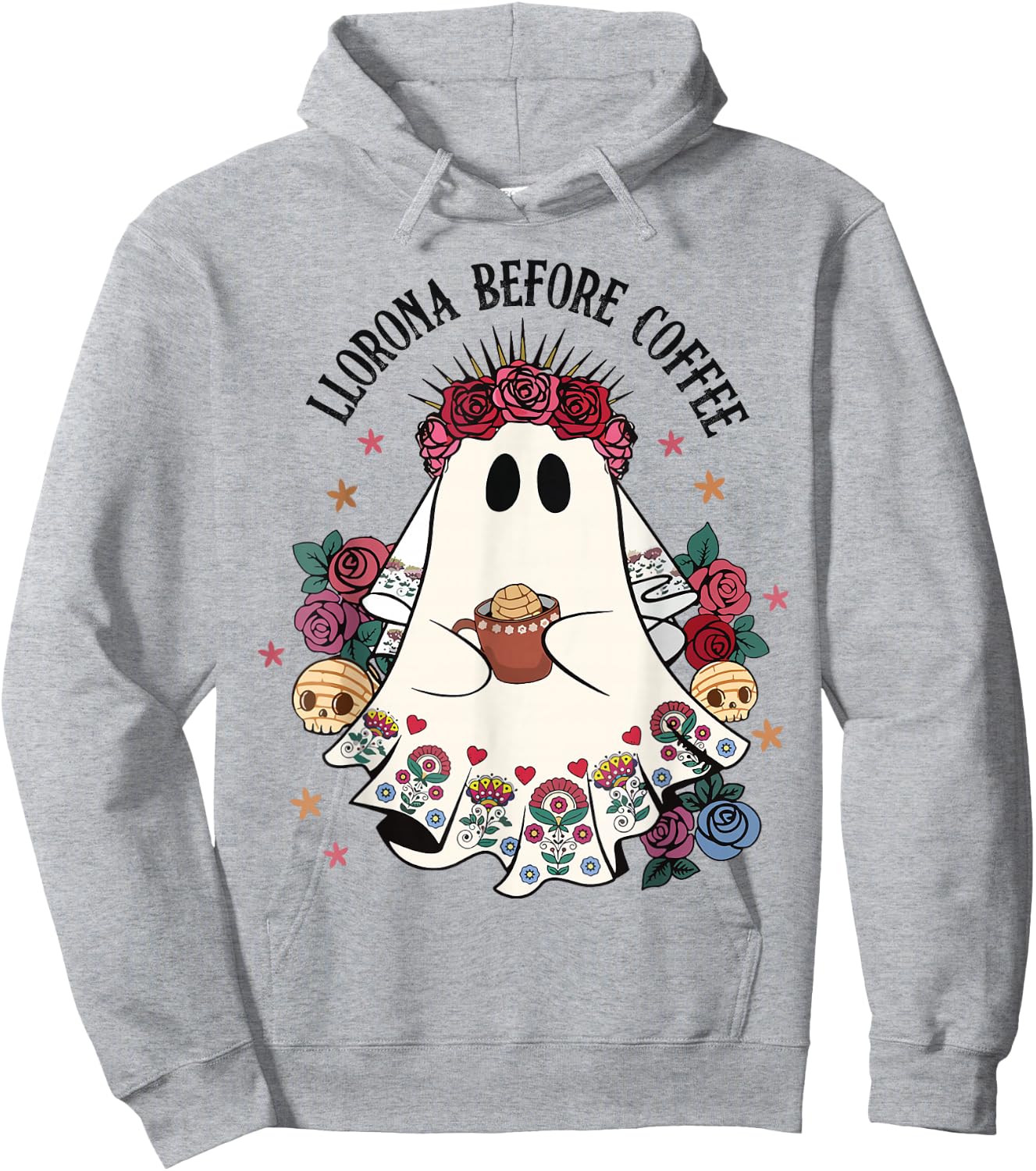 Llorona Before Coffee Lover Cute Mexican Ghost Halloween Hoodie - Hoodie | Ash