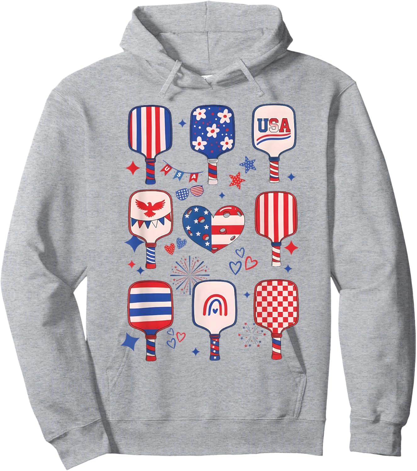 Cute USA Pickleball Patriotic Pickleball Paddles 4th of July Hoodie - Hoodie | Ash