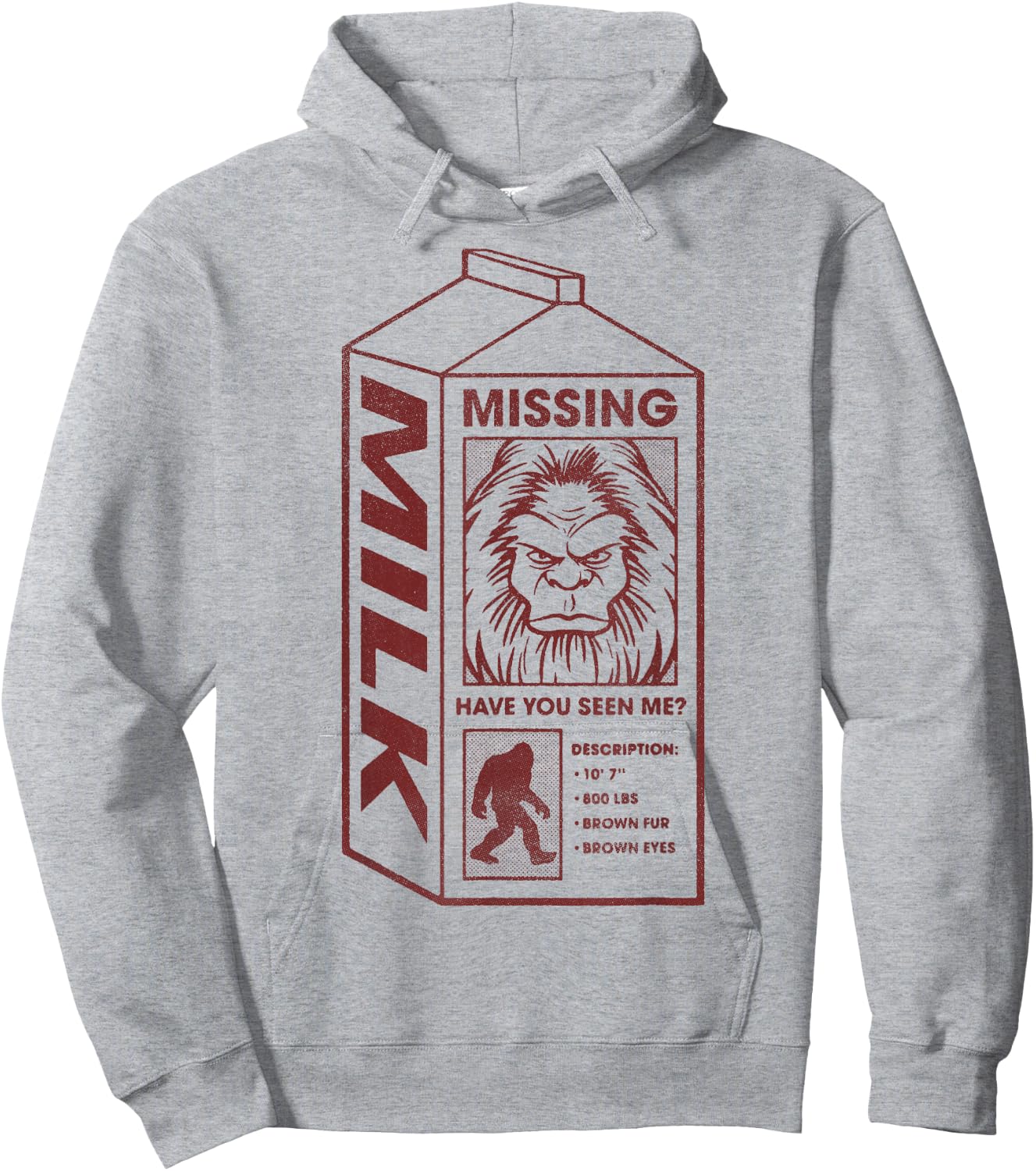 Milk Carton Missing Bigfoot Hoodie - Hoodie | Ash