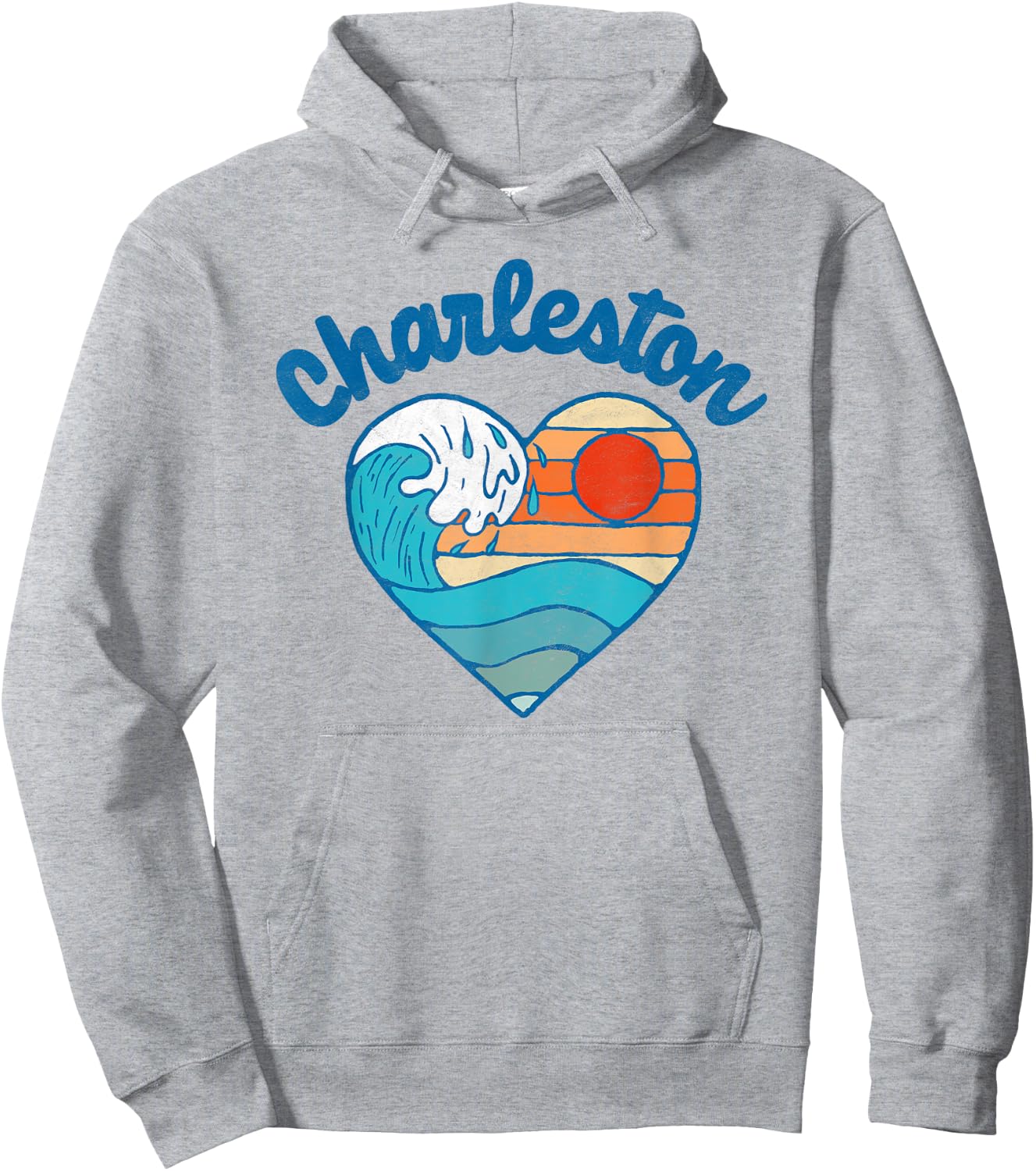Charleston SC Beach Lover Retro Heart Surf & Wave Graphic Women Kids Hoodie - Hoodie | Ash