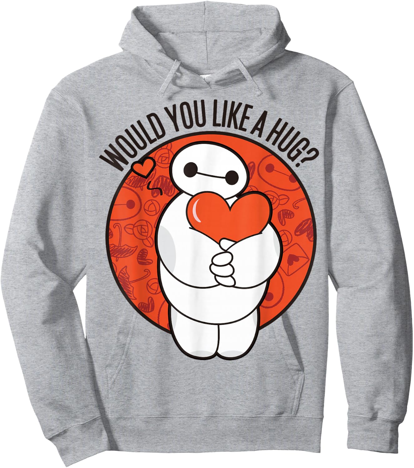 Disney Big Hero 6 Valentine's Day Baymax Hug Heart Logo Hoodie - Hoodie | Ash