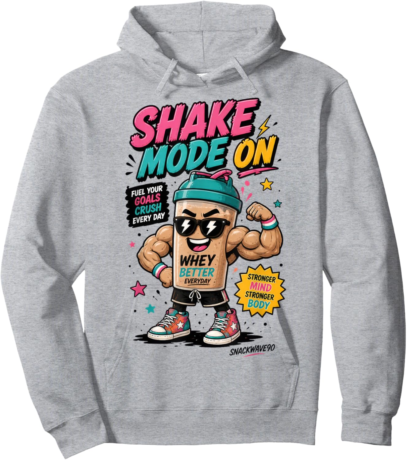 Shake Mode On Funny Gym Protein Shake Retro Fitness Hoodie - Hoodie | Ash