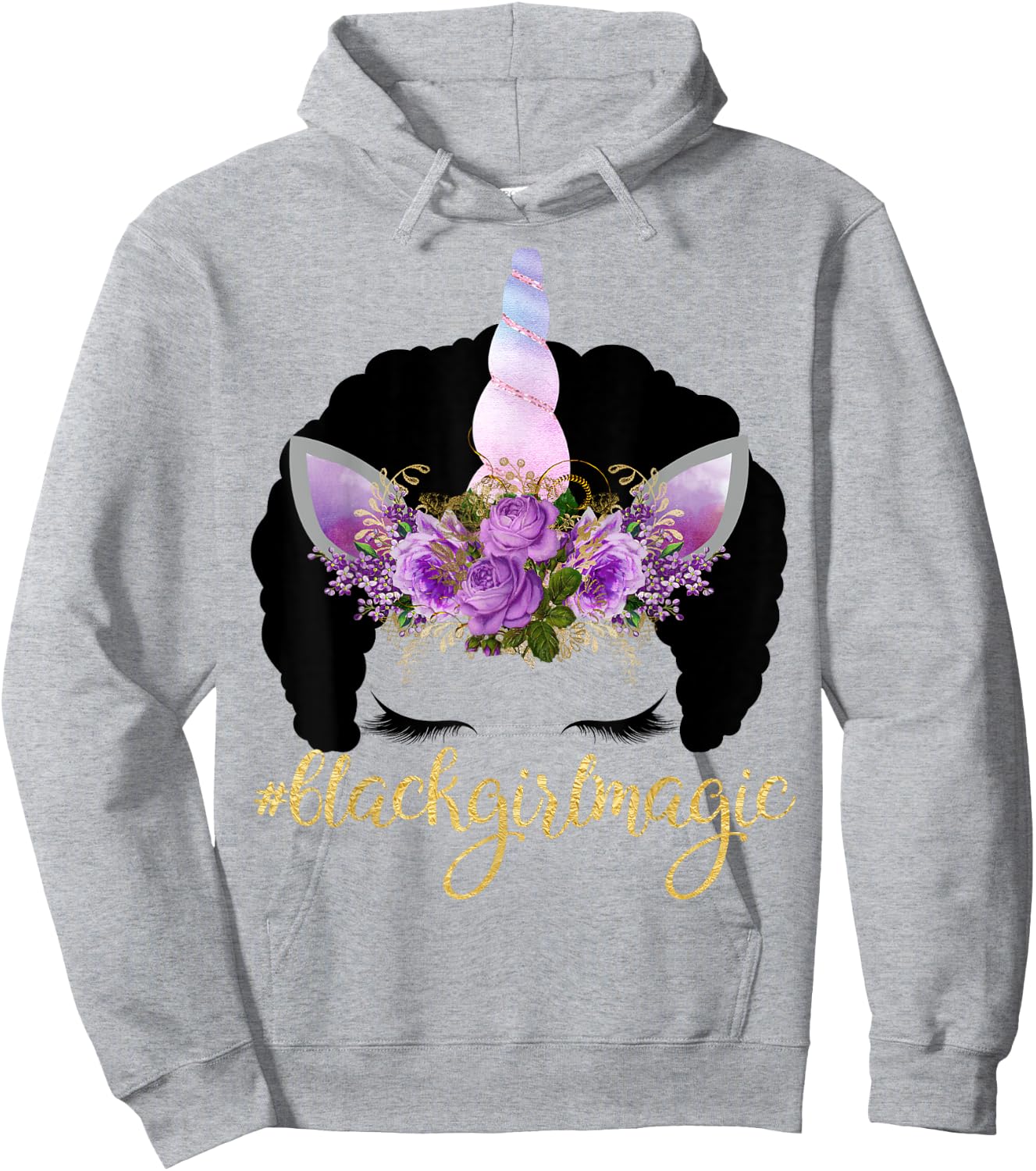 Purple Unicorn Afro Kids Gift Black Girl Magic Birthday Gift Hoodie - Hoodie | Ash