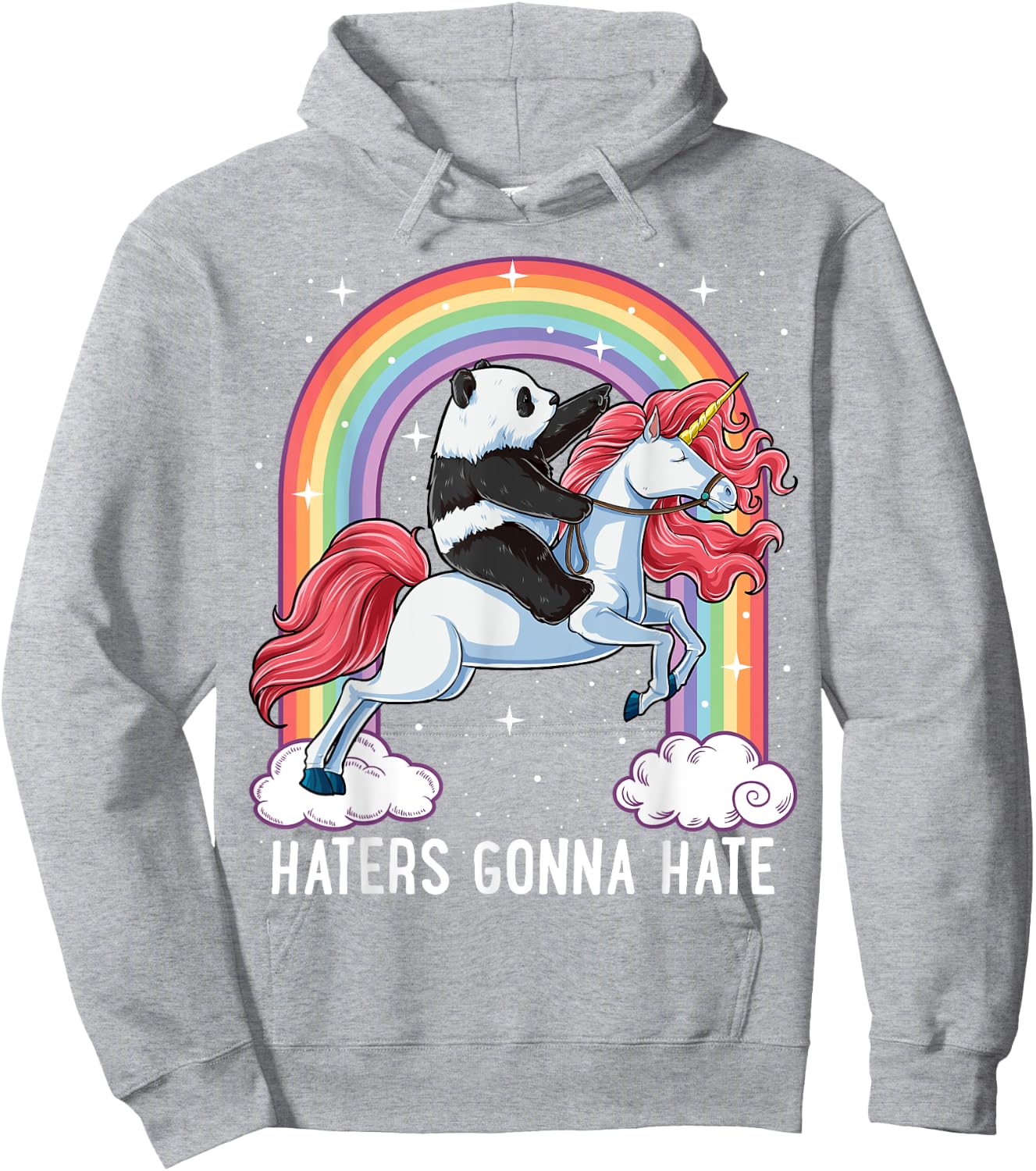 Panda Riding Unicorn Funny Haters Gonna Hate Pandicorn Girls Hoodie - Hoodie | Ash