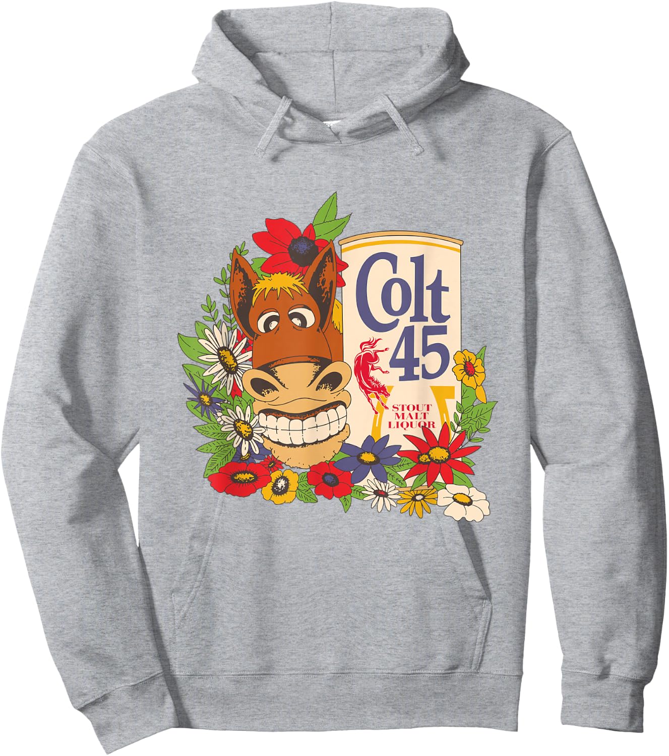 Licensed Vintage Colt 45 Beer Donkey Floral Hoodie - Hoodie | Ash