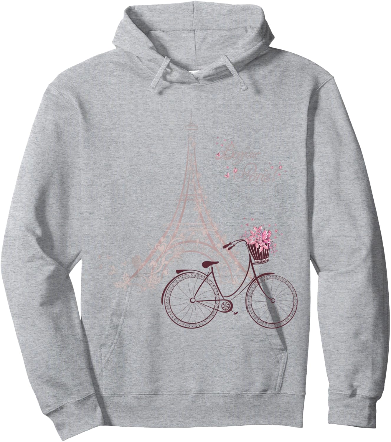 Bonjour Paris! Eiffel Tower Bicycle French Spring Hoodie - Hoodie | Ash