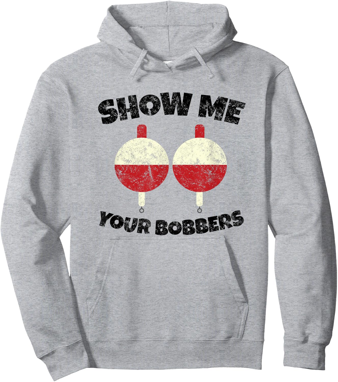 Vintage Show Me Your Bobbers Fishing Humor Hoodie - Hoodie | Ash