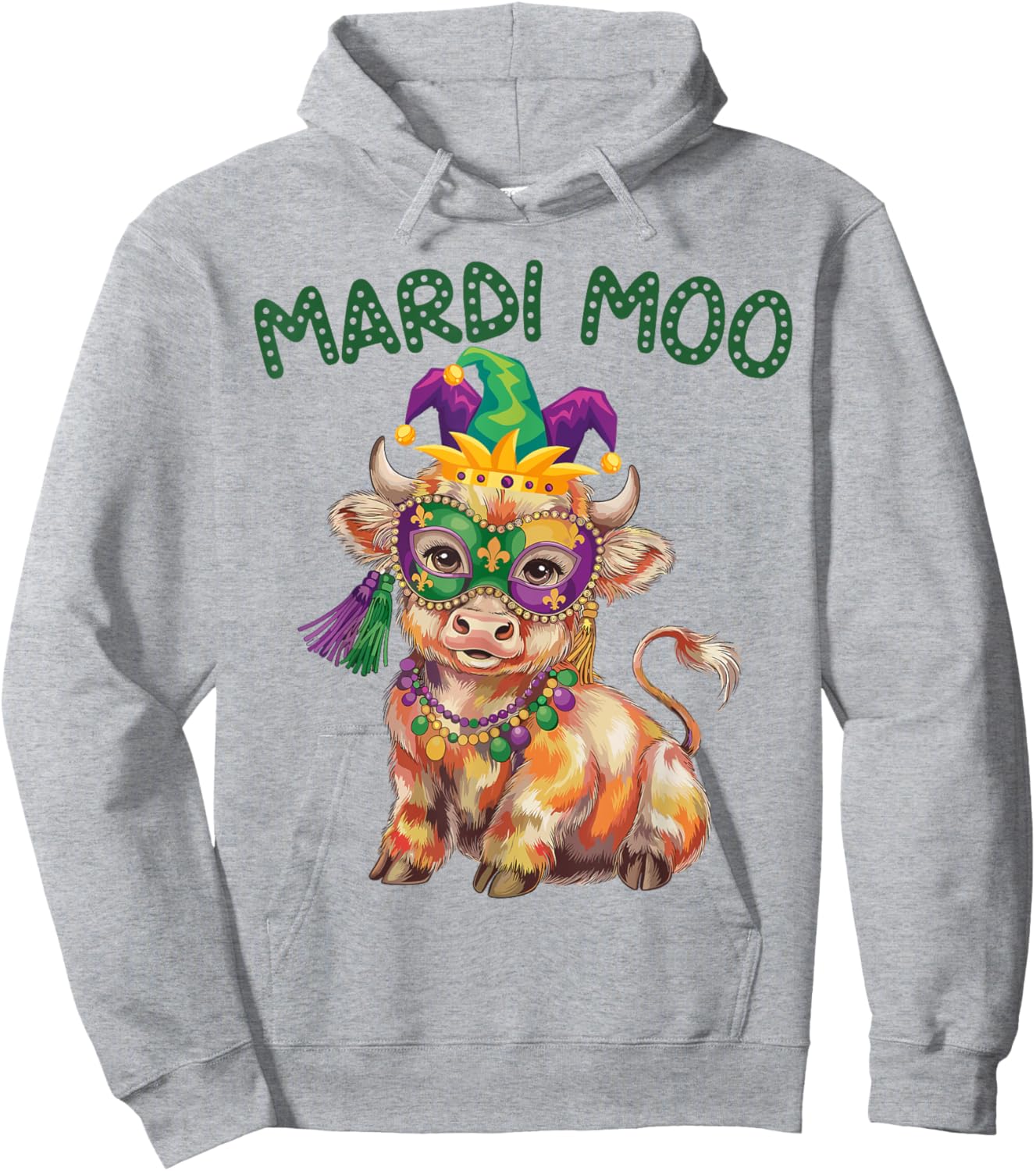 Mardi Moo Highland Cow Mardi Gras Cowboy Western Fat Tuesday Hoodie - Hoodie | Ash