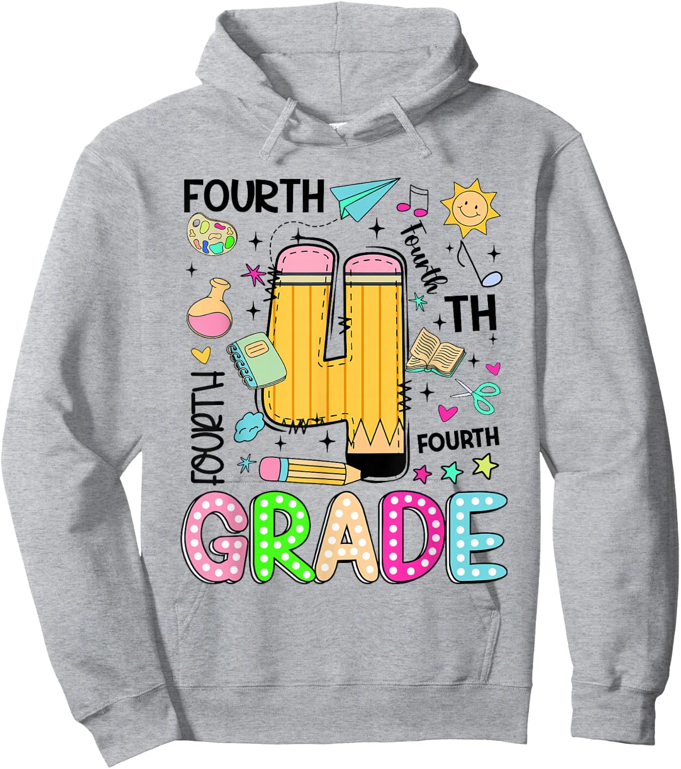 Preppy Fourth Grade Back to School Pencil Student Teacher Hoodie - Hoodie | Ash