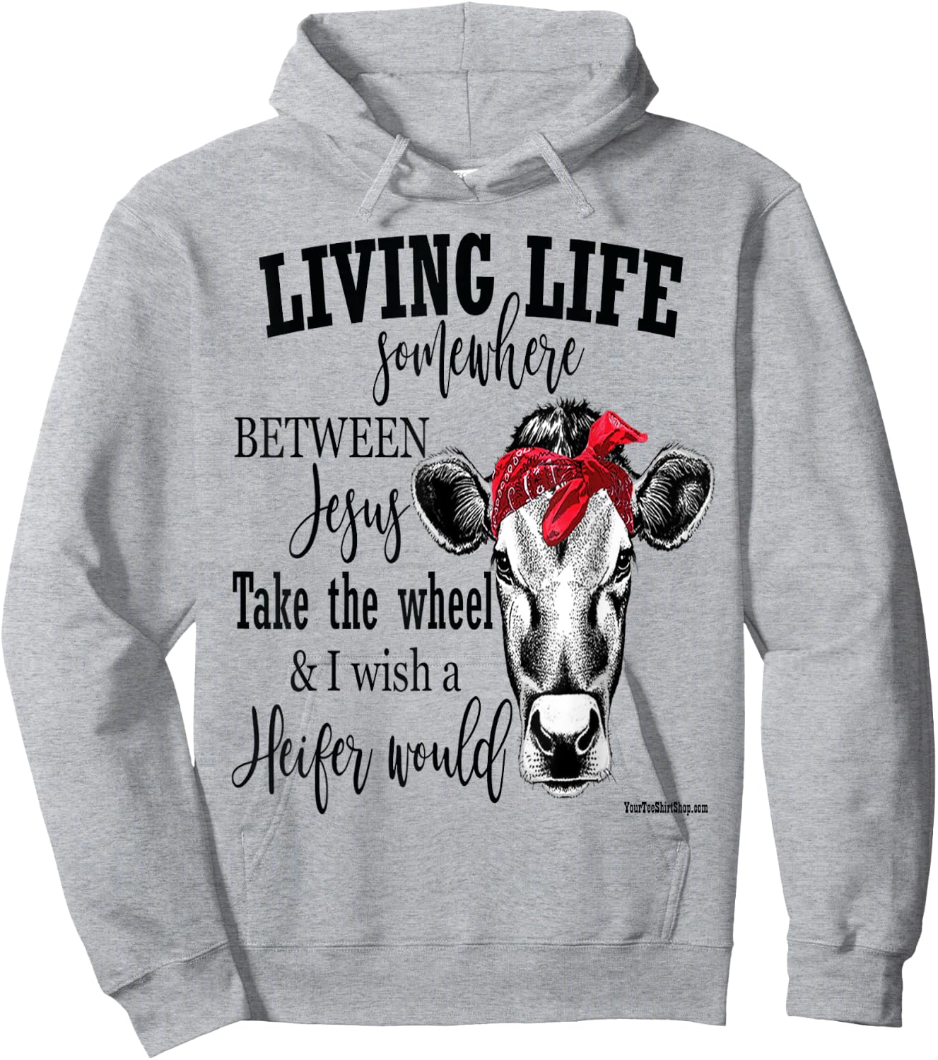 Living Life Between Jesus Take The Wheel and I Wish A Heifer Hoodie - Hoodie | Ash