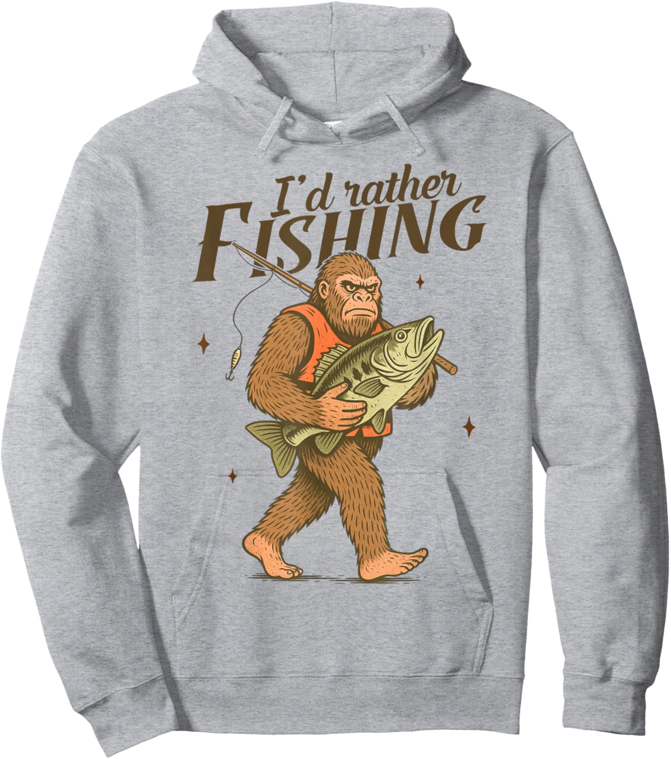 Bigfoot Fishing Id Rather Be Fishing Fisherman Sasquatch Men Hoodie - Hoodie | Ash