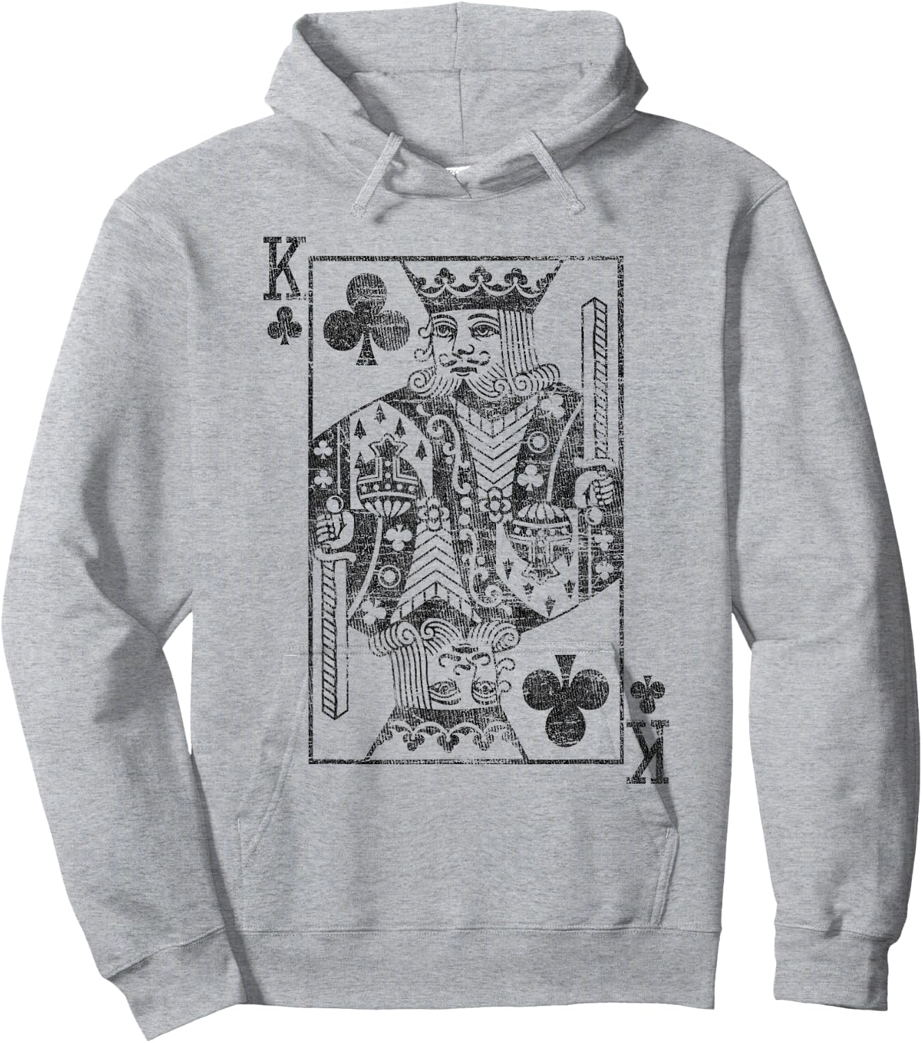 King of Clubs Playing Cards Costume Poker Distressed Hoodie - Hoodie | Ash
