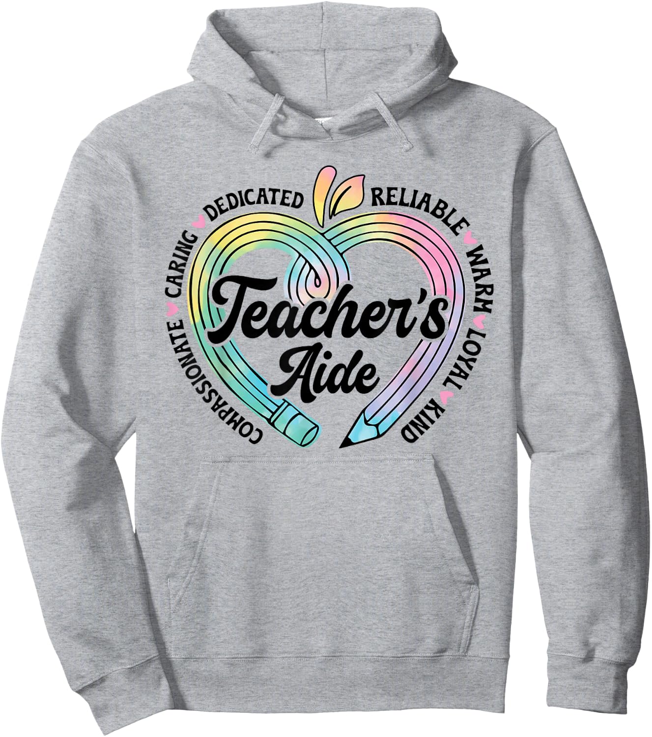 Teacher's Aide Cute Apple Heart Back To First Day Of School Hoodie - Hoodie | Ash