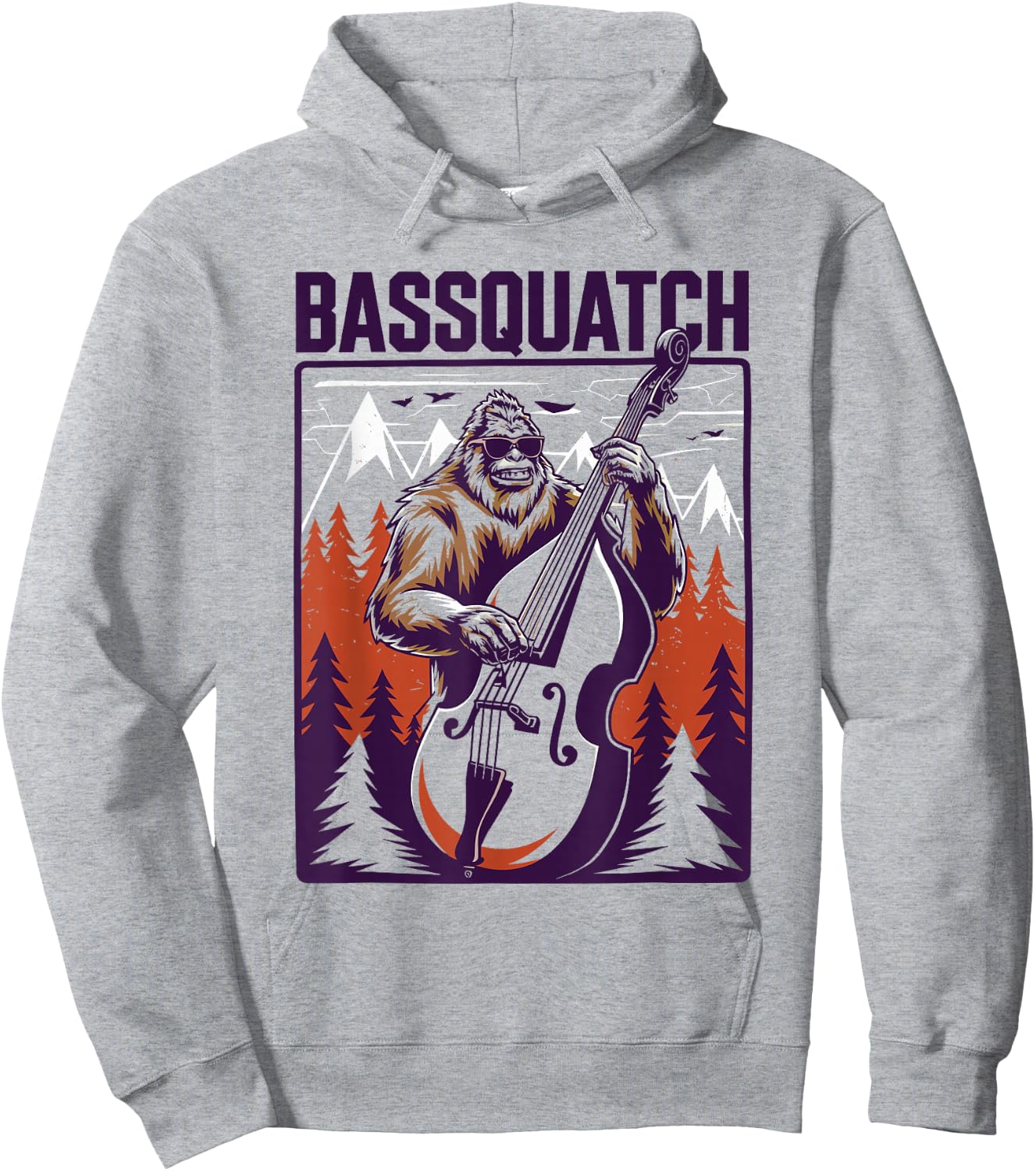 C.J.'s Sasquatch Bigfoot Double Bass Fiddle Gifts Bassquatch Bigfoot Double Bass Fiddle Upright Bass Sasquatch - Men's Yellow Small Classic Fit Short Sleeve Graphic Hoodie - Hoodie | Ash