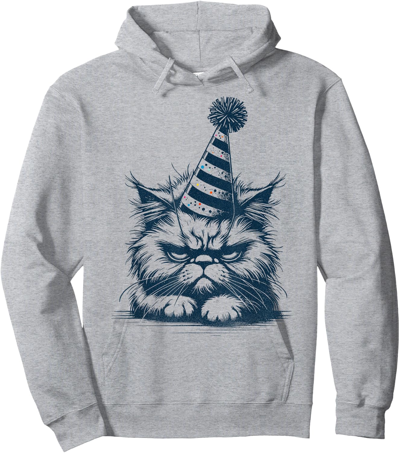 Funny Moody Tired Cat with Party Hat - Party Pooper Kitten Hoodie - Hoodie | Ash