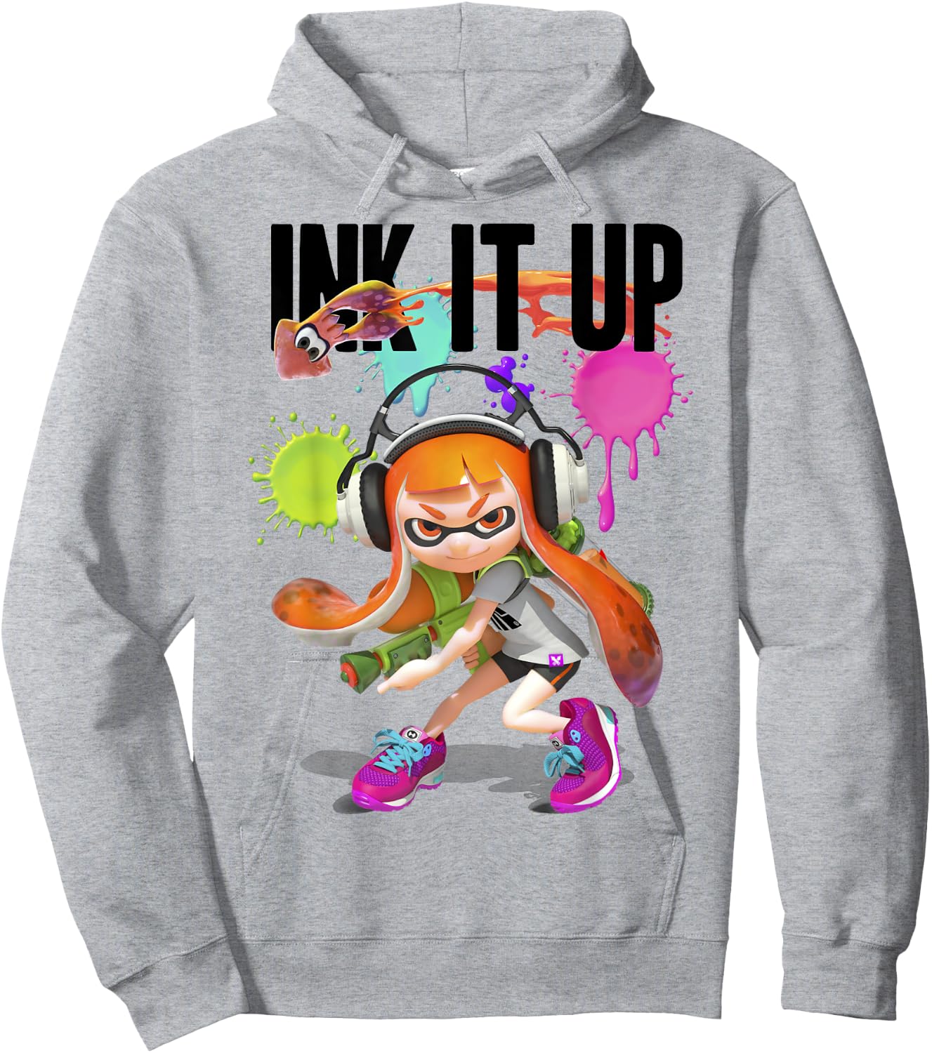 Splatoon Ink It Up Squid Inkling Splatter Poster Hoodie - Hoodie | Ash