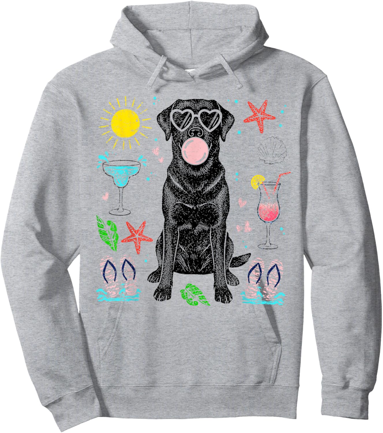 Black Labrador Summer Vibes Beach Sunglasses Bubblegum Dog Hoodie - Hoodie | Ash