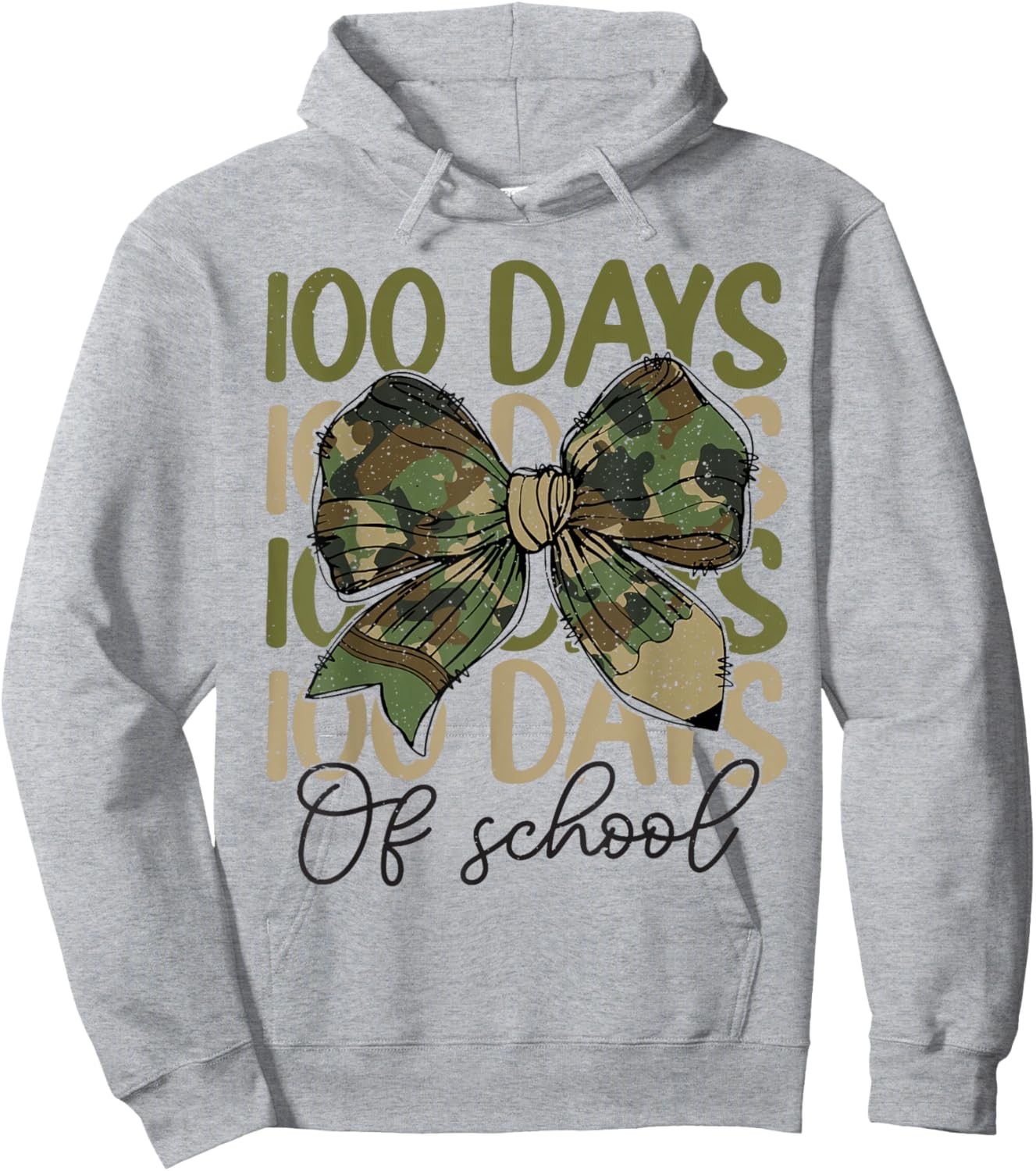 100 Days Of School Camo Coquette Bow Pencil Teacher Student Hoodie - Hoodie | Ash