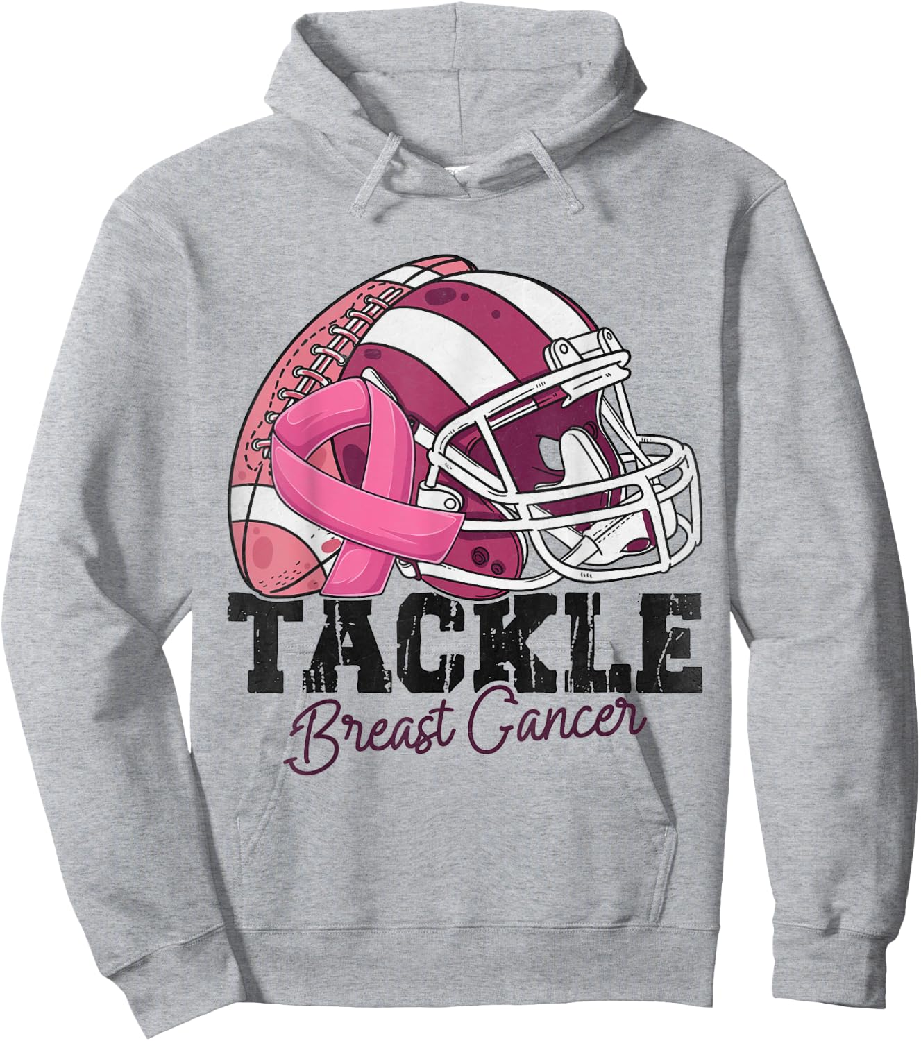 Tackle Football Pink Ribbon Breast Cancer Awareness Women Hoodie - Hoodie | Ash