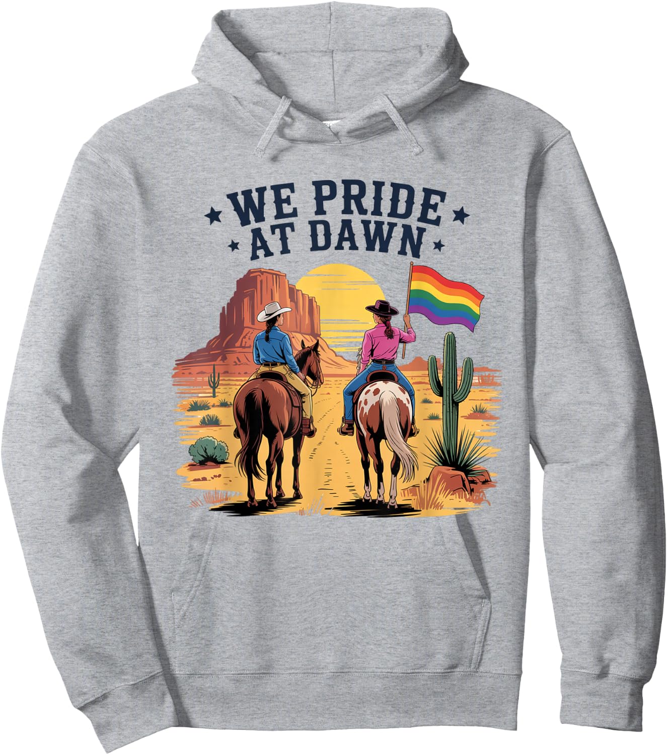 We Pride At Dawn Vintage Rainbow Western Cowgirl LGBTQ Retro Hoodie - Hoodie | Ash