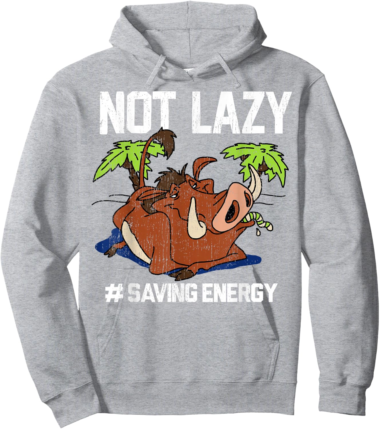 Disney The Lion King Pumbaa Not Lazy Saving Energy Vintage Hoodie - Hoodie | Ash
