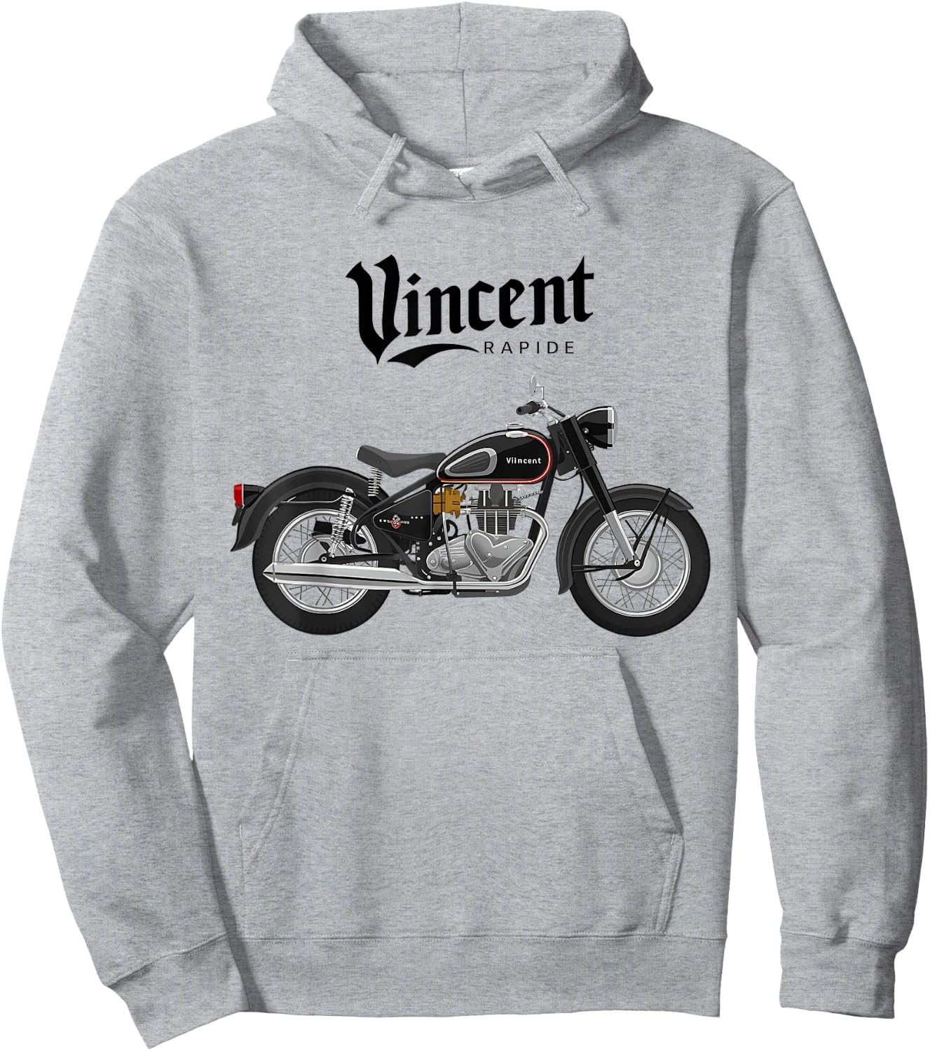 Vincent Rapide Vintage Motorcycle Graphic T Hoodie - Hoodie | Ash