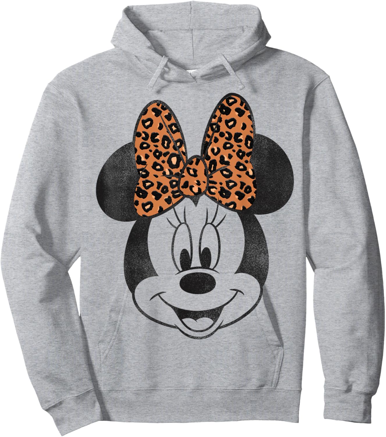 Disney Minnie Mouse Distressed Vintage Leopard Bow Portrait Hoodie - Hoodie | Ash