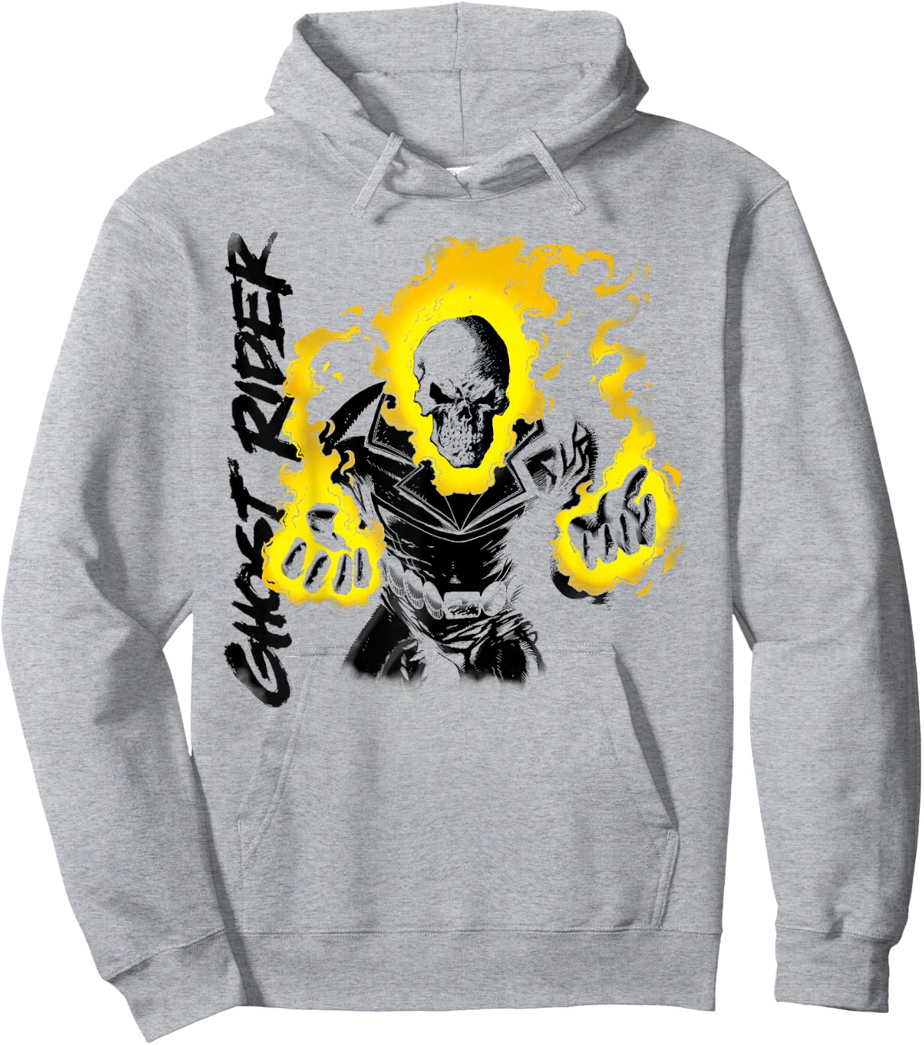 Marvel Ghost Rider Retro Skull Hands Aflame Graphic Hoodie - Hoodie | Ash