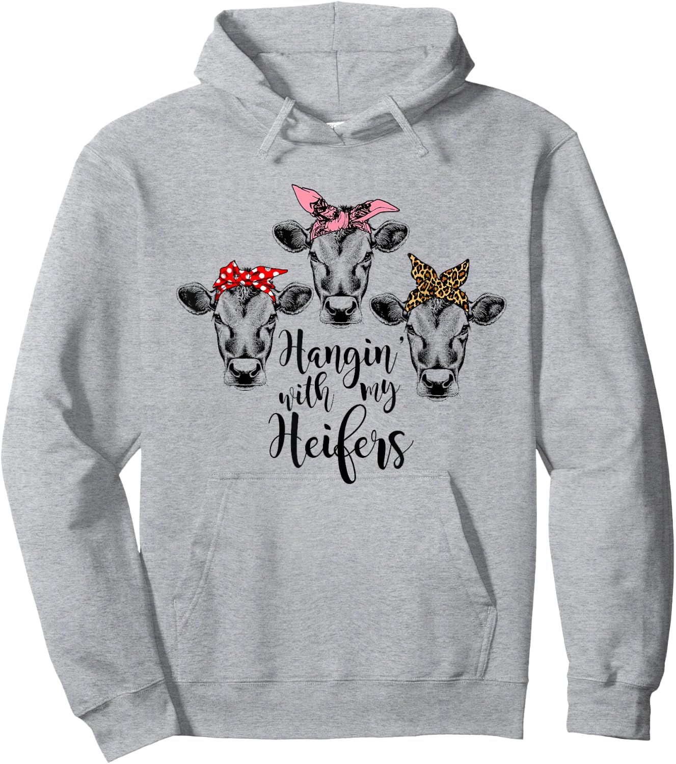 Cute Women's Hanging With My Heifers Bandana Hoodie - Hoodie | Ash