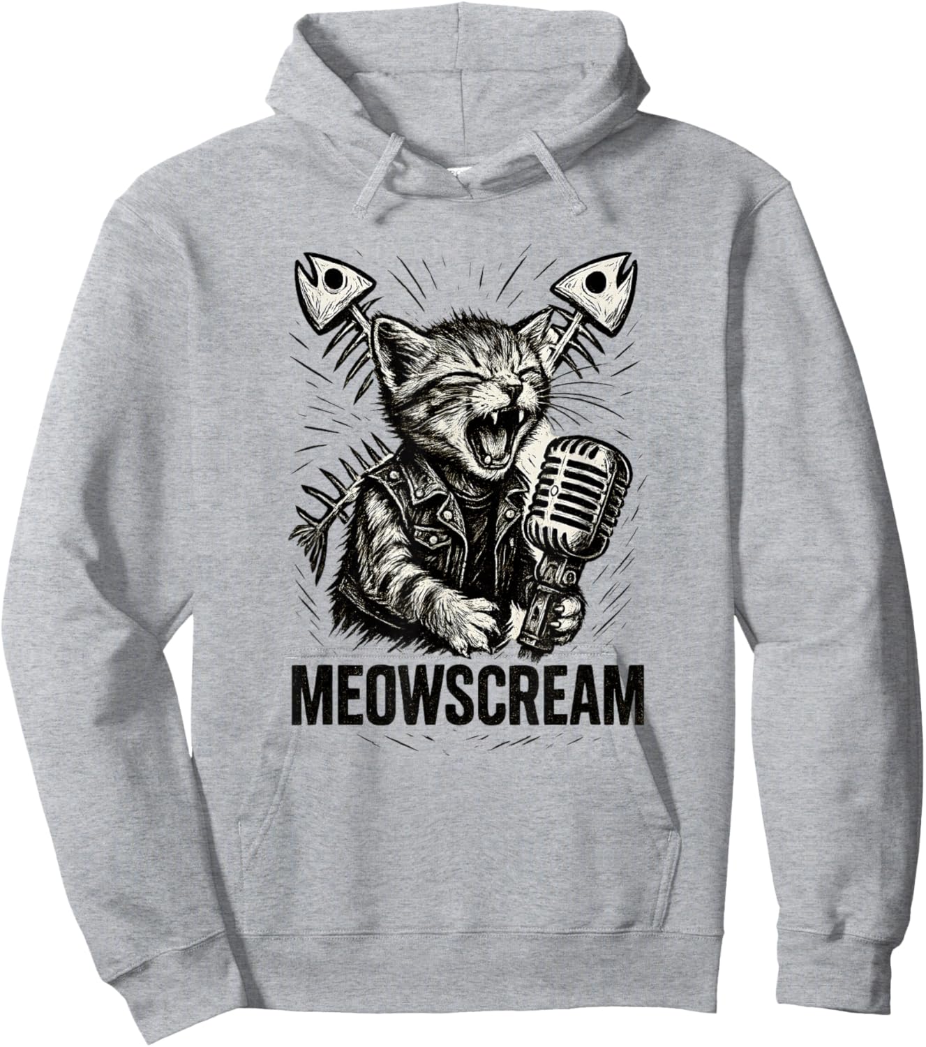Fierce Kitten Battle Vest Monochrome Microphone Scream Rock Hoodie - Hoodie | Ash