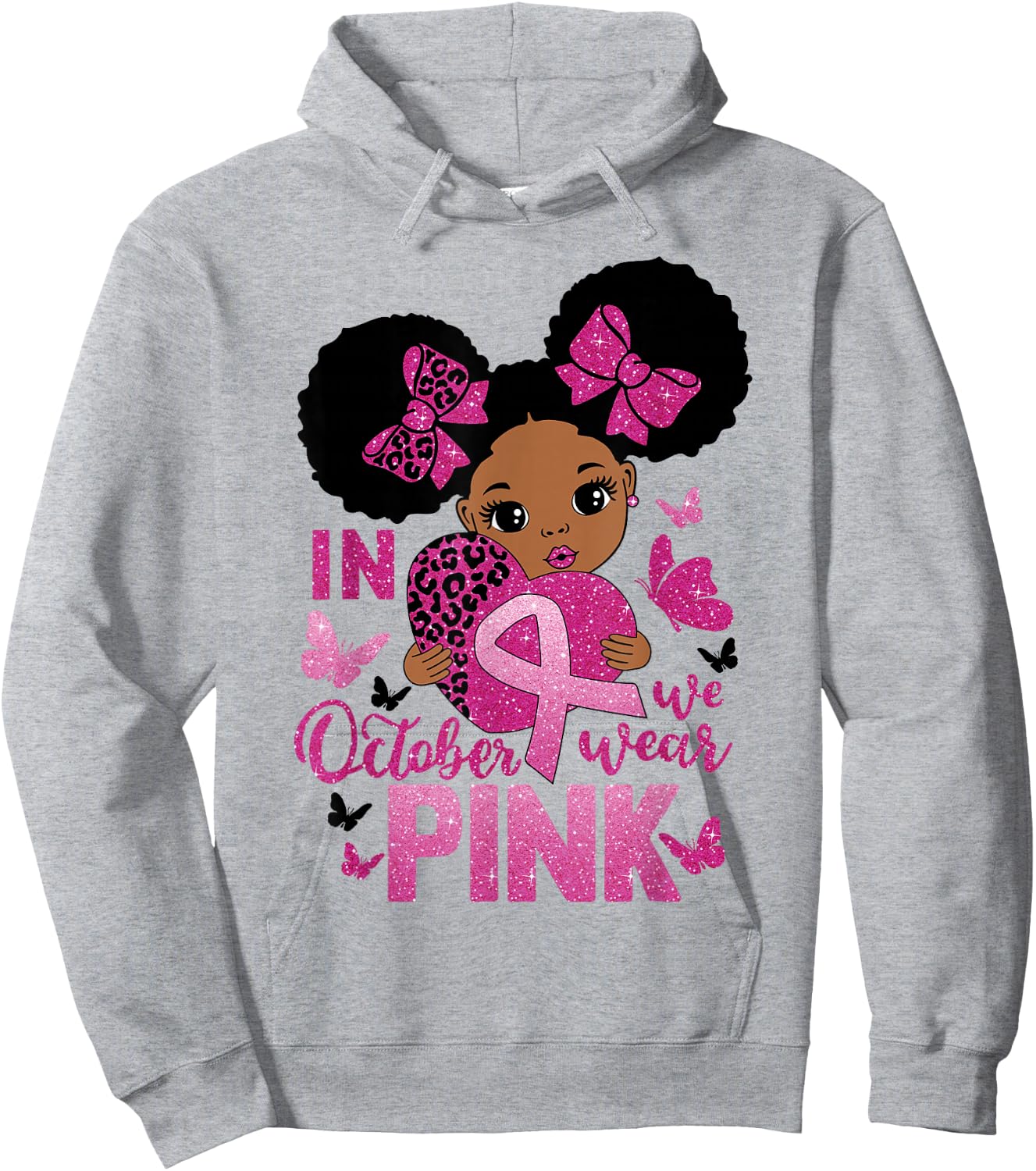 Messy Bun In October We Wear Pink Girls Toddlers Hoodie - Hoodie | Ash