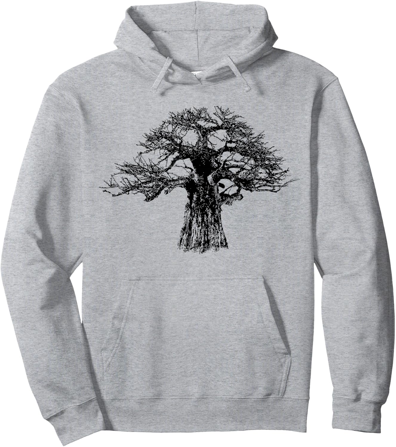 Giant Baobab Tree in Bold Monochrome for Tree Lovers Hoodie - Hoodie | Ash
