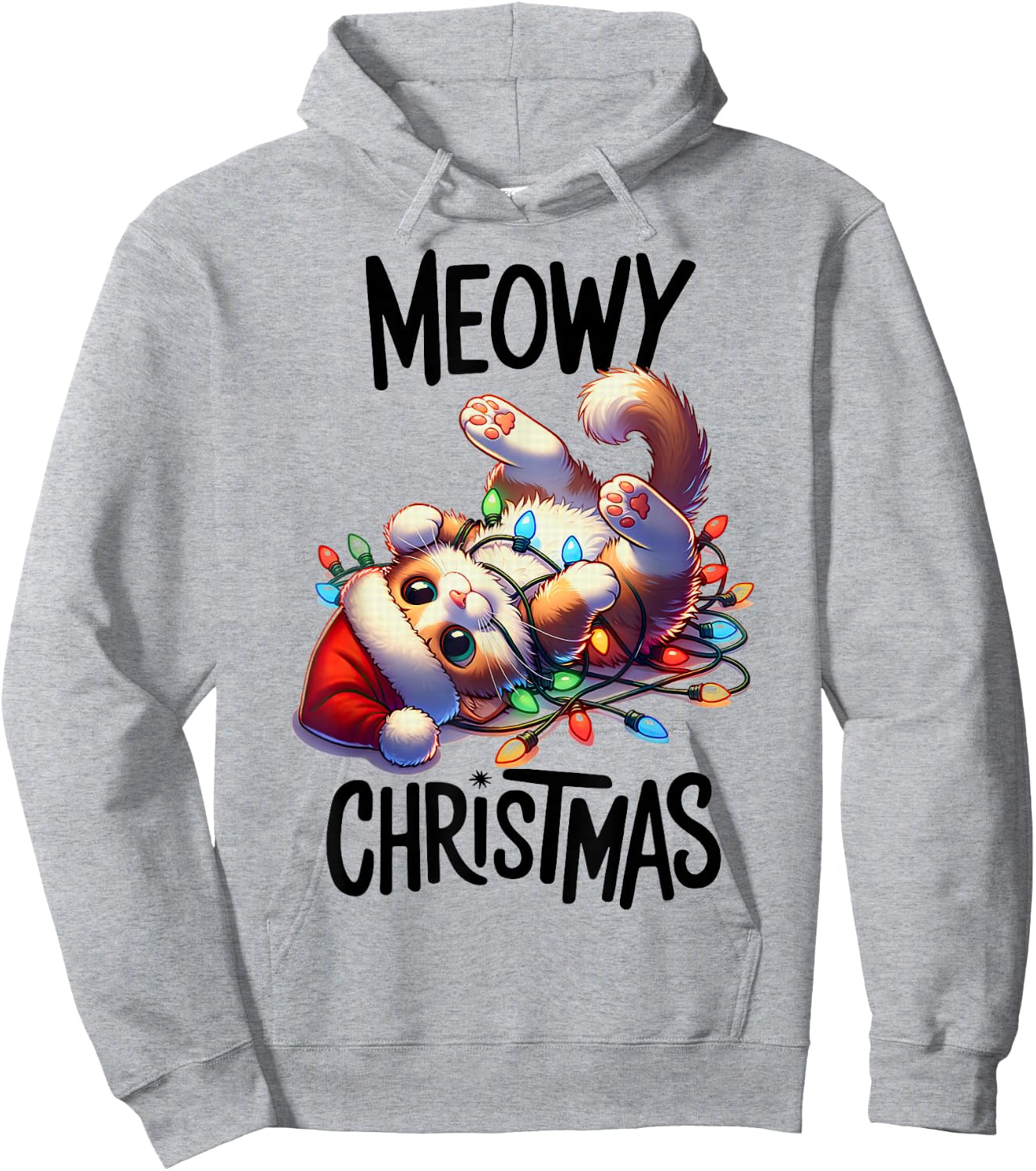 Meowy Christmas Cat Lover Funny Festive Holidays Cute Kitten Hoodie - Hoodie | Ash