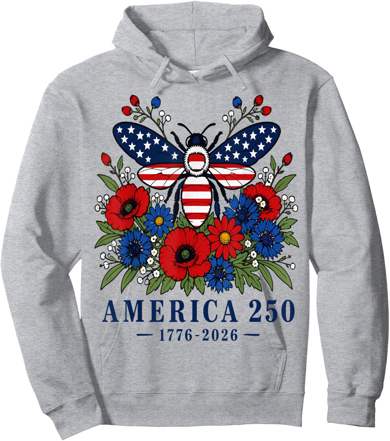250TH Anniversary Patriotic Bee USA Flag 4th of July Hoodie - Hoodie | Ash