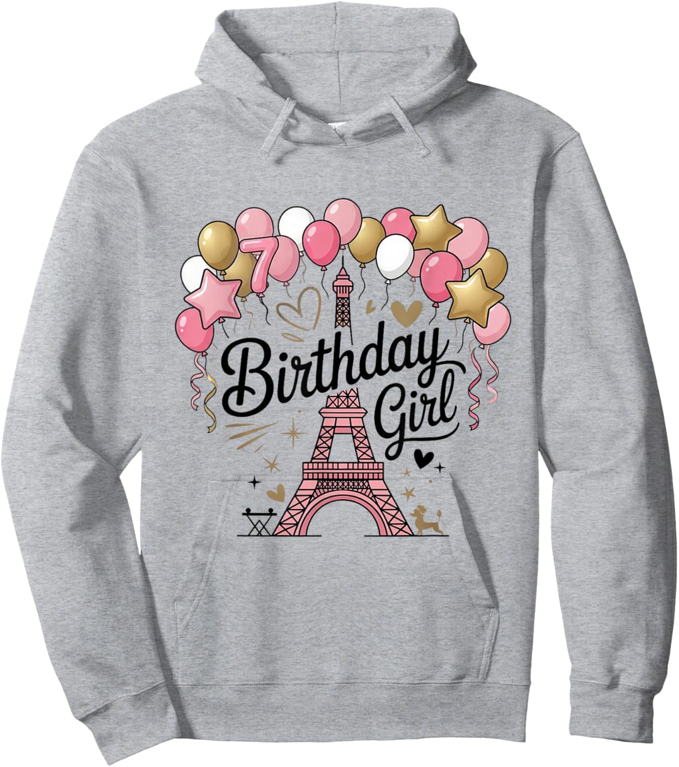 Paris Birthday Girl Eiffel Tower Party Kids 7 Year Old Hoodie - Hoodie | Ash
