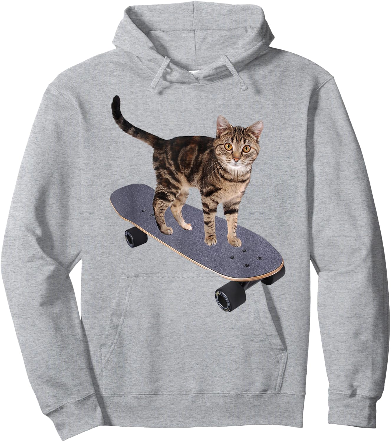 Cat on Skateboard Funny Gray Tabby Kitty Women Girls Kids Hoodie - Hoodie | Ash