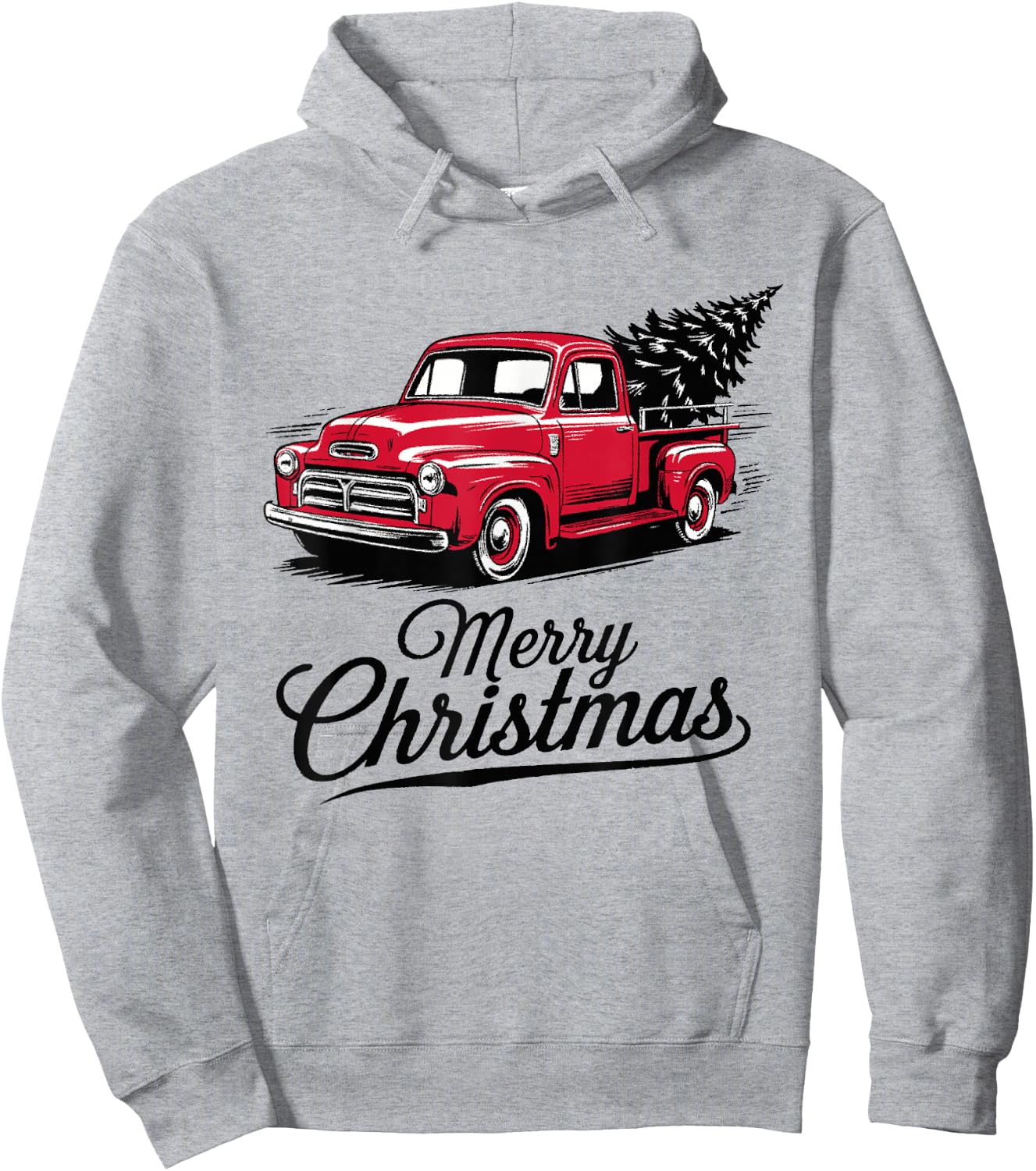 Red Pickup Truck Christmas Tree Vintage Christmas Men Women Hoodie - Hoodie | Ash