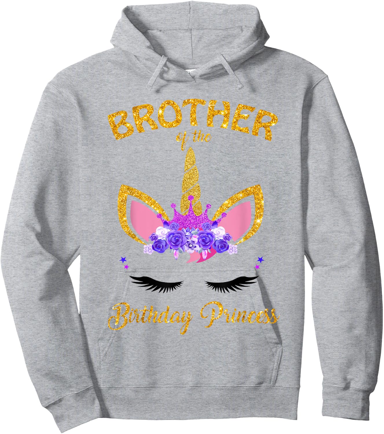 Brother Of The Birthday Princess Unicorn Family T Shirt Hoodie - Hoodie | Ash